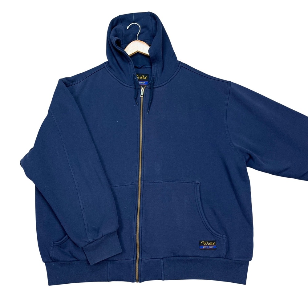 Walls Zero-Zone Hoodie Men 2XL Navy Blue Full Zip Long Sleeve Thermal Lined